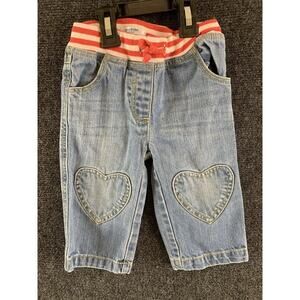 Baby Boden Girl Blue Pink Hearts Patches Jeans 12-18 Month Pull On